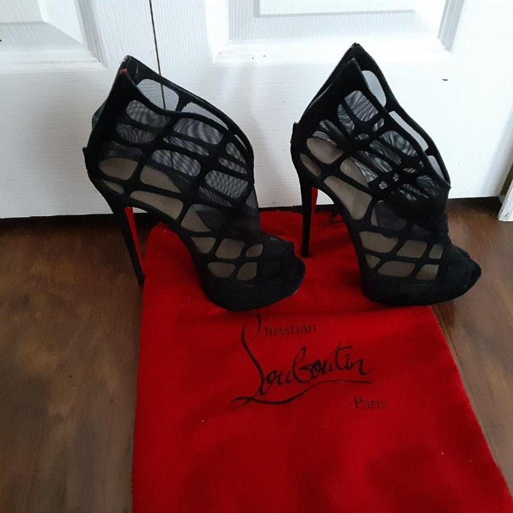 AUTHENTIC CHRISTIAN LOUBOUTIN BLACK MESH BOOTIE